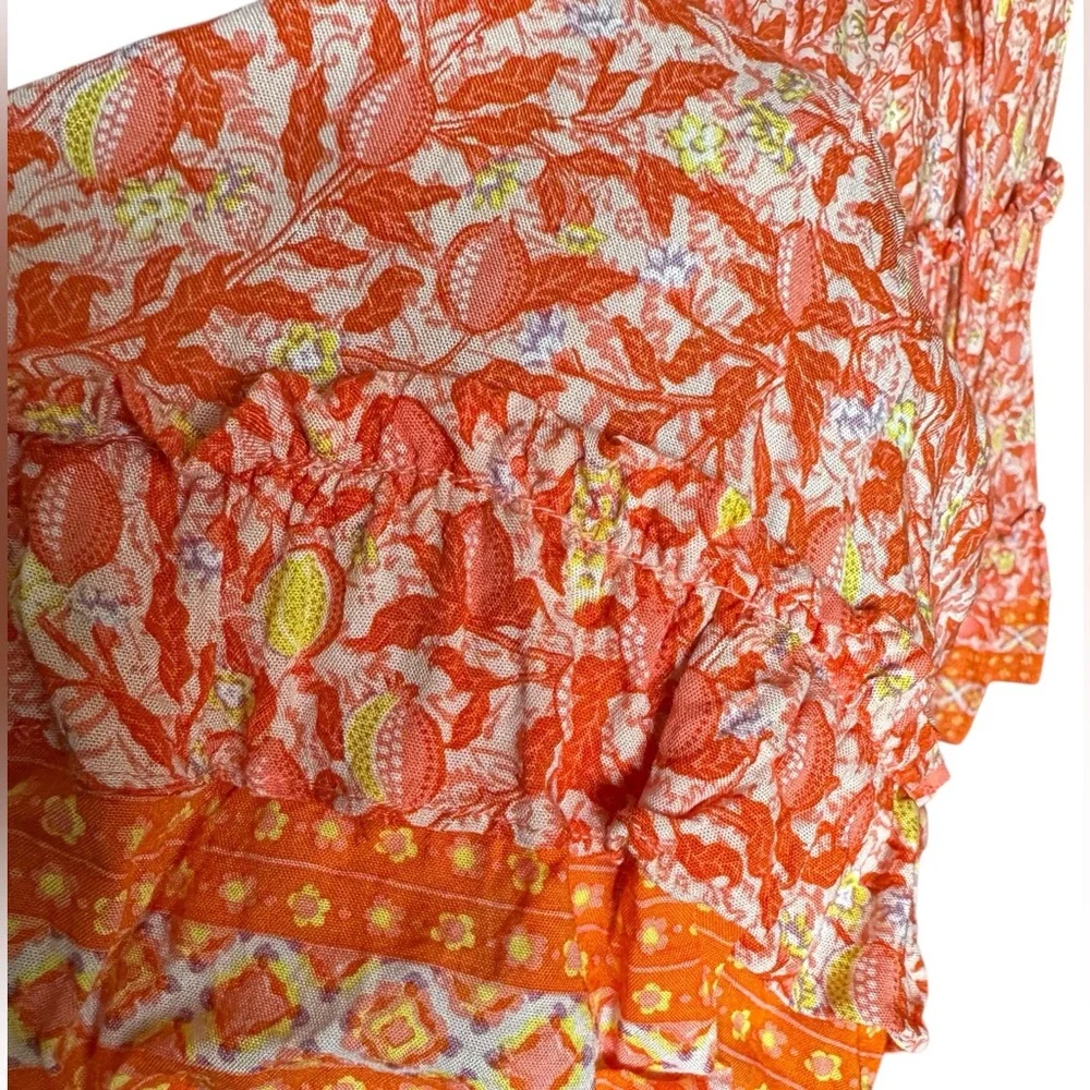 Poupette St. Barth Bonne V-Neck Dress in Orange & Yellow Fruit Print Size Medium